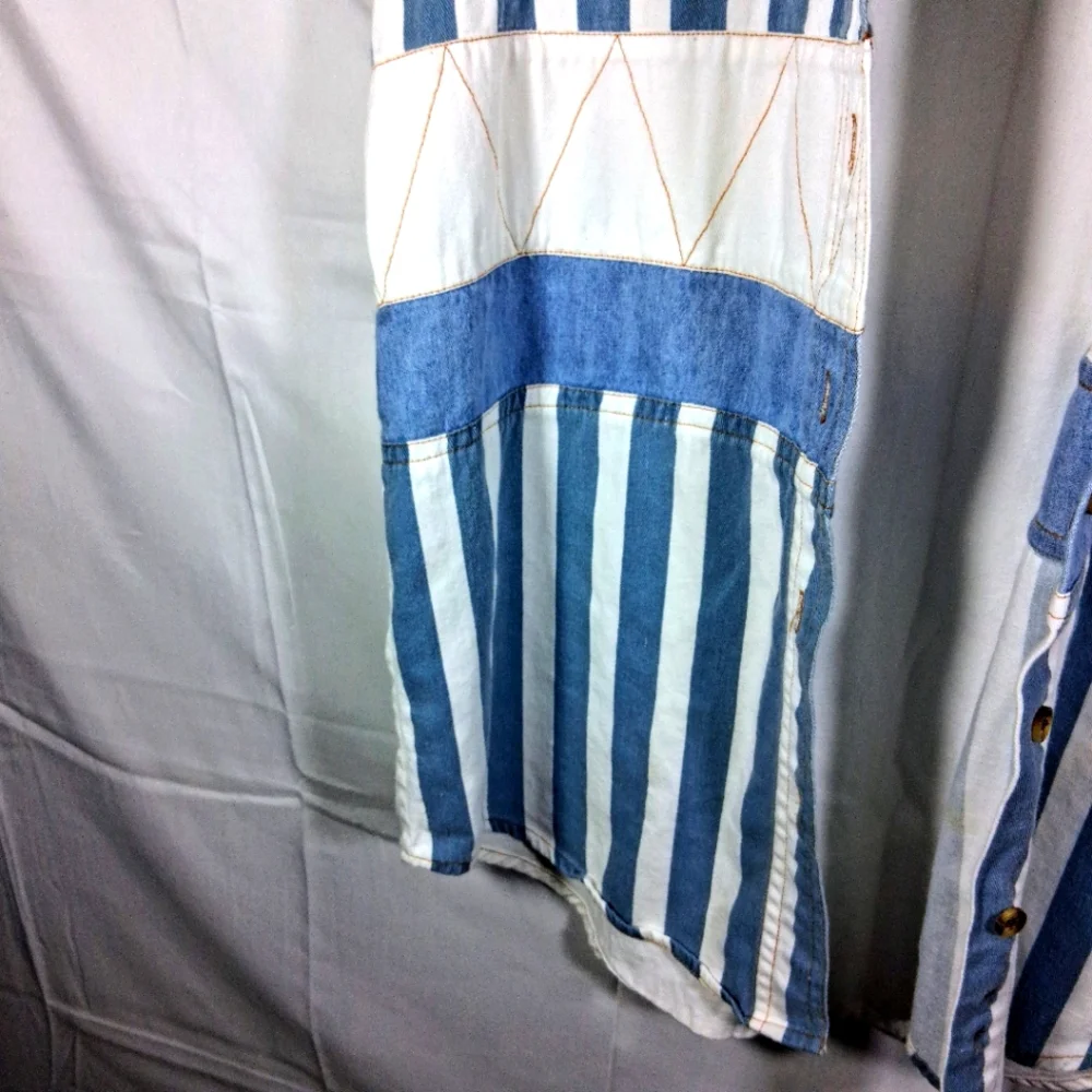 Women's Small Kikomo Vintage Western Boho Blue and White Striped Sleeveless Top - Picture 6 of 10